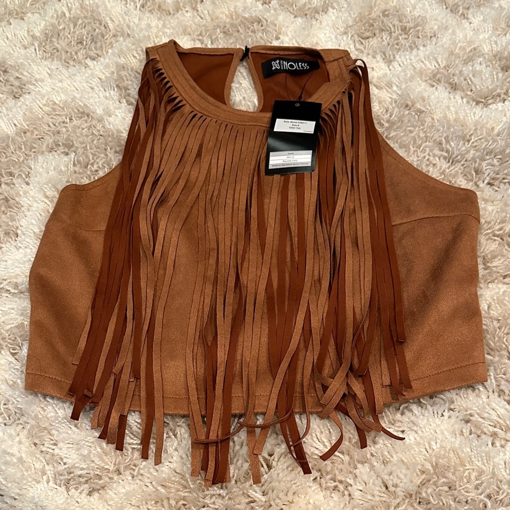 Brown Fringe Crop Top
